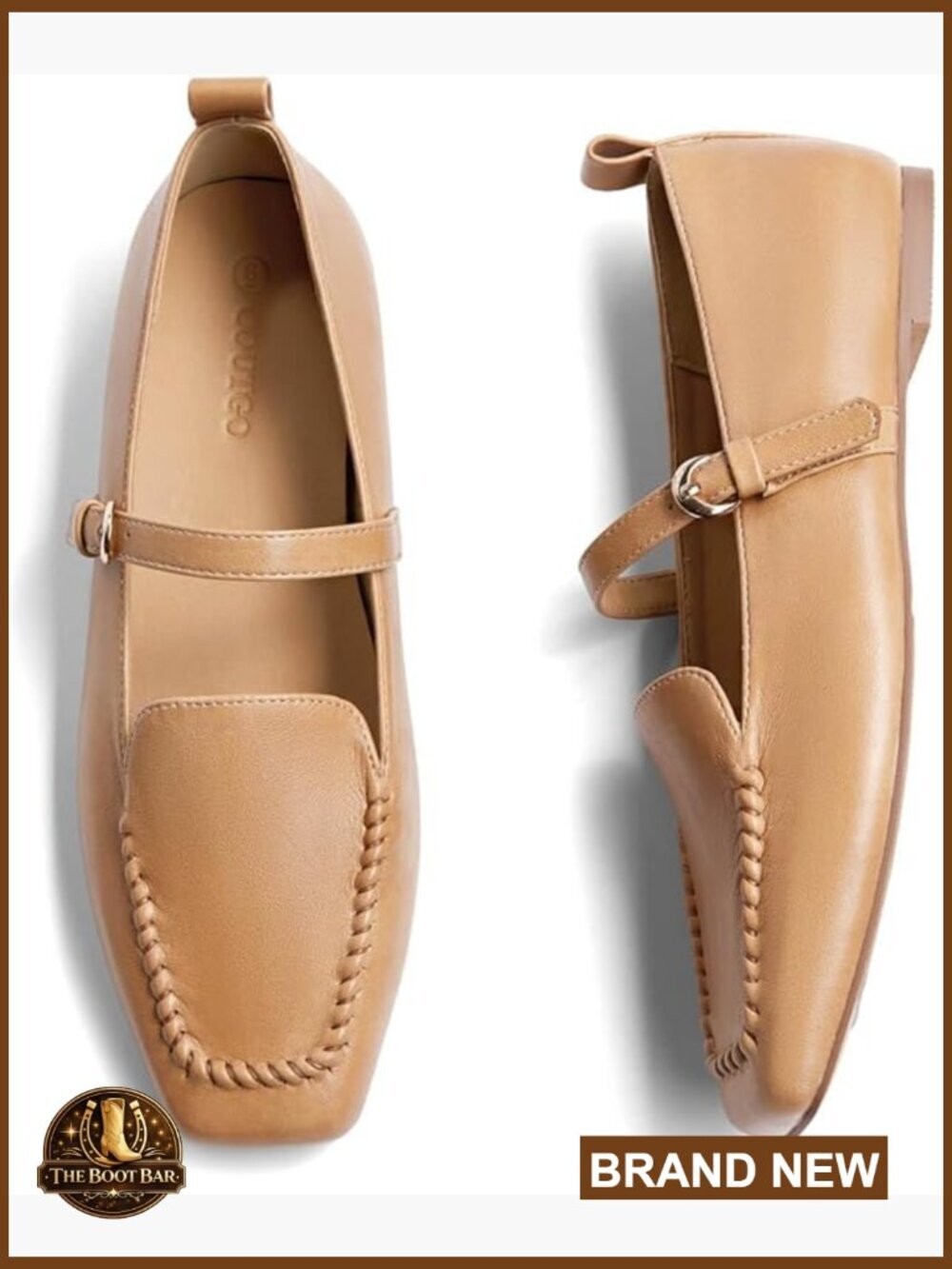 Square Toe Mary Jane Flats Faux Leather Adjustable Strap Work Office Shoes